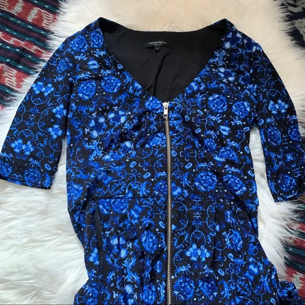Nanette Lepore Wide Legged Floral Jumpsuit Soft Flexible 1/2 zip sz 2 - Picture 5 of 8